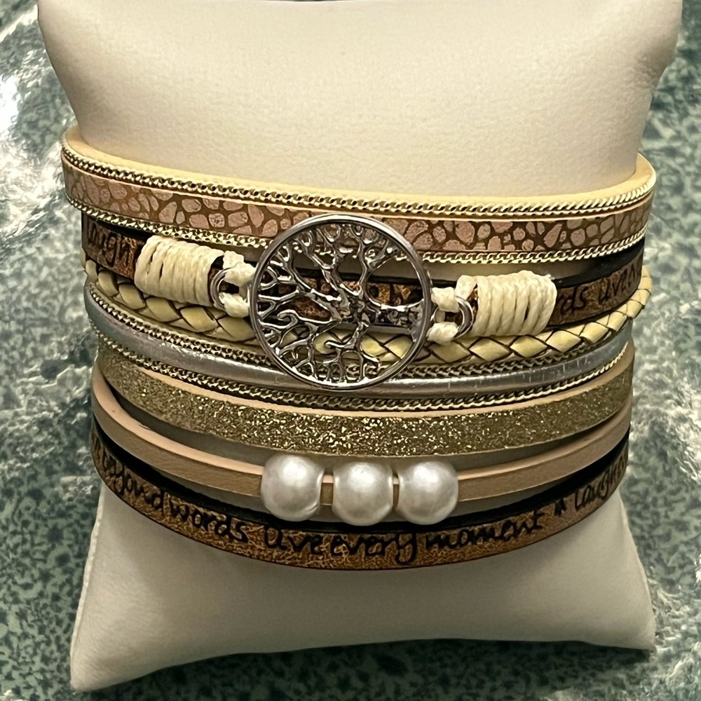 Silver and Gold Tree of Life Multi-Layer Bracelet